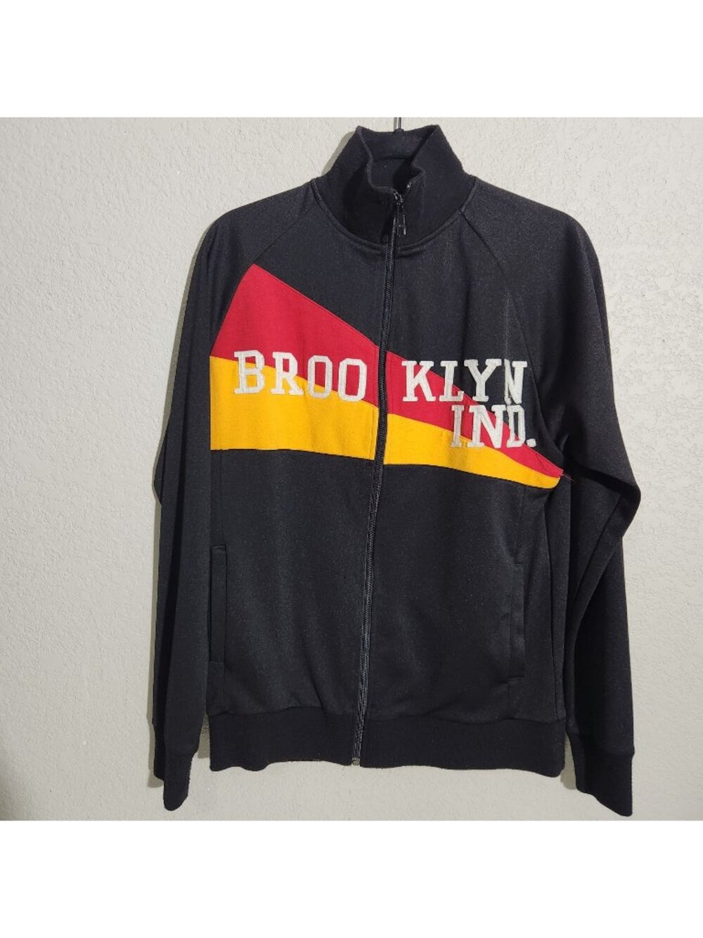 Brooklyn Industries Mens Track Jacket Size M Black & Red Stripe Zip-Up Retro